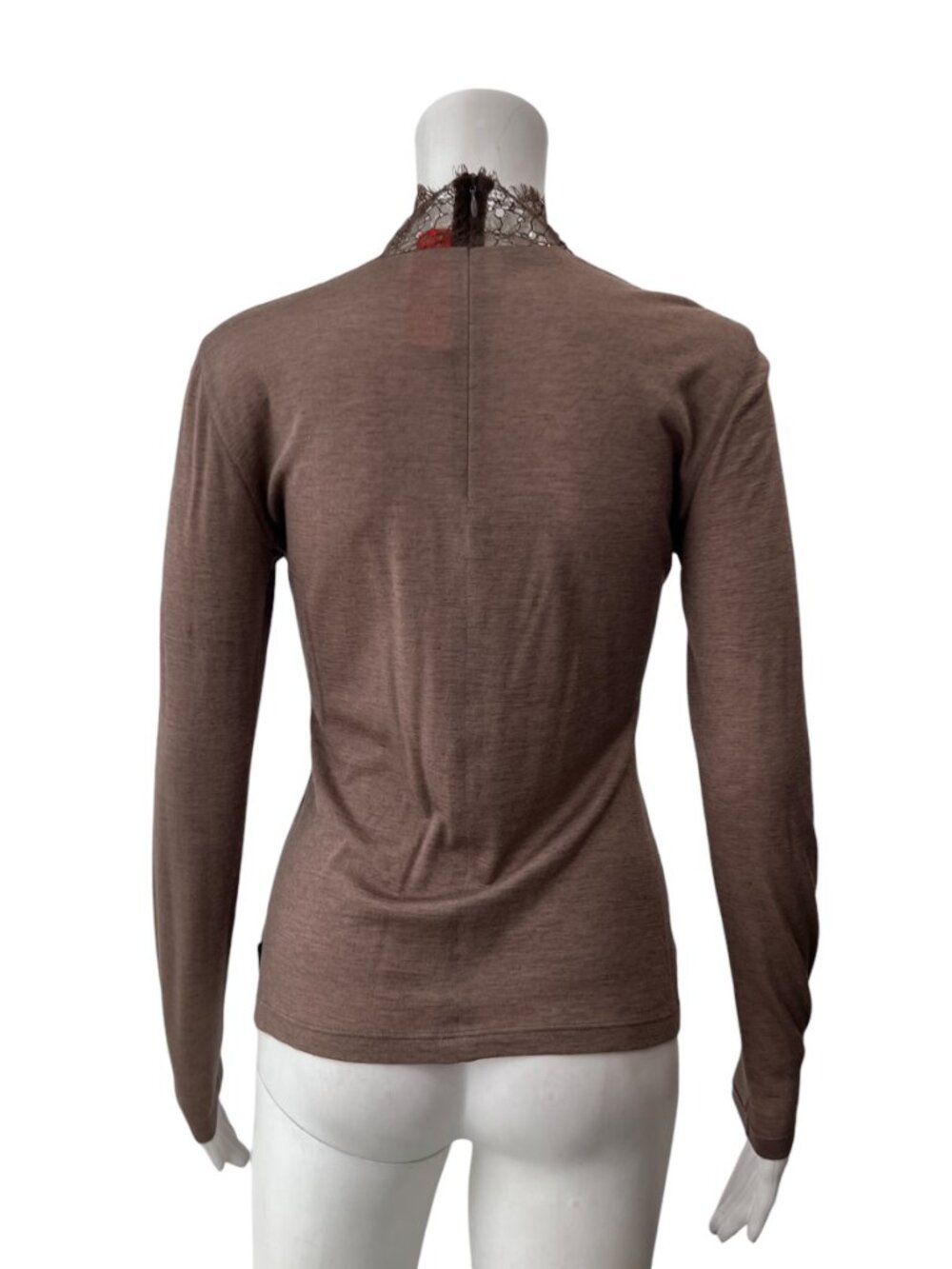 $890 Akris Brown Lace Turtleneck Slim Blouse Shirt size 6/FR 38 - Picture 4 of 10